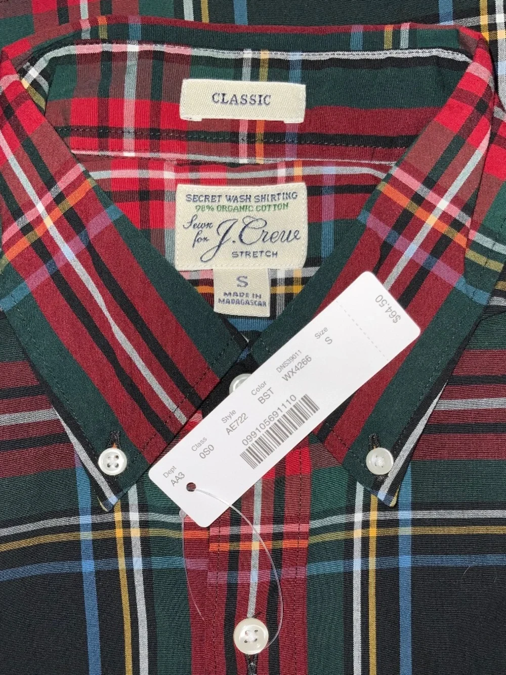 J. Crew Classic Stretch Secret Wash Stewart Tartan Organic Cotton Oxford Shirt